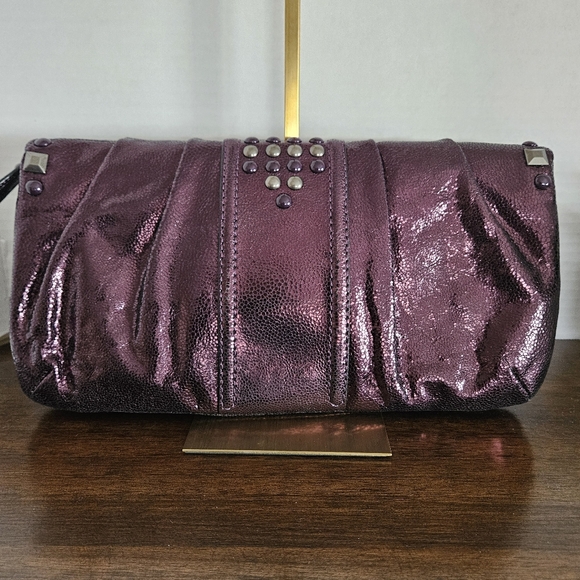 COACH Kristin Limited Edition Studded Metallic Leather Clutch - Boysenberry - Picture 2 of 12